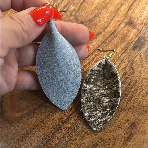 Cowhair print leather earrings, handmade, boho, festival - Picture 3 of 3